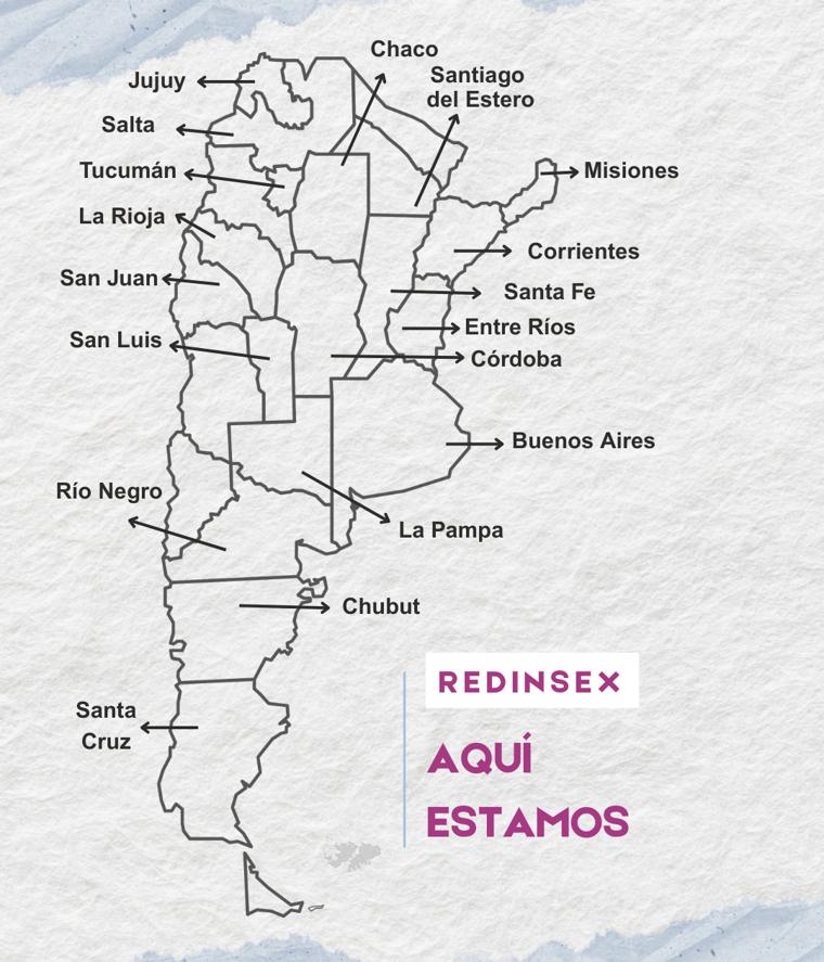 Mapa de Argentina con las provincias donde hay integrantes de REDINSEX